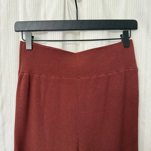 Free People Rust Brown Ribbed Knit Wide Leg Pants - Picture 2 of 7